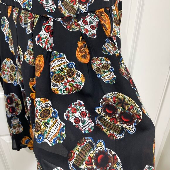 Iska London retro punk goth skeleton sugar skull black dress size 12 - Picture 8 of 11